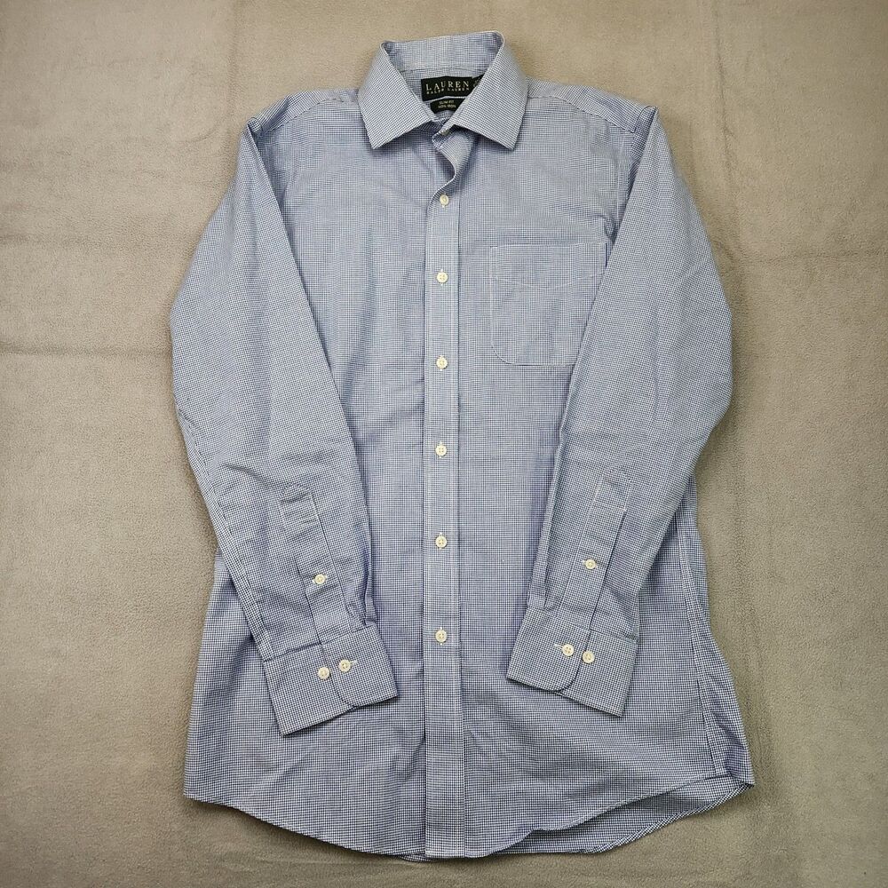 Lauren Ralph Lauren Slim Fit Button Up Dress‎ Shirt Men's 15 32/33 Blue Gingham